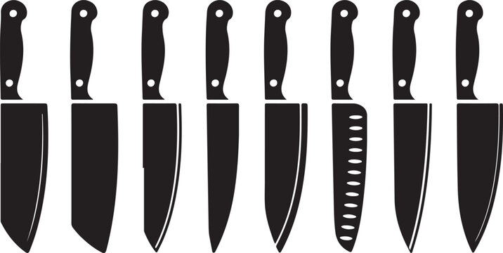 Collection of Black Kitchen Knives Chefs, Paring, Utility Blades.