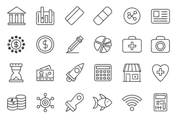 Set of Thin Line Icons – Business, Finance, Office, Banking, SEO, Travel, Medical & More