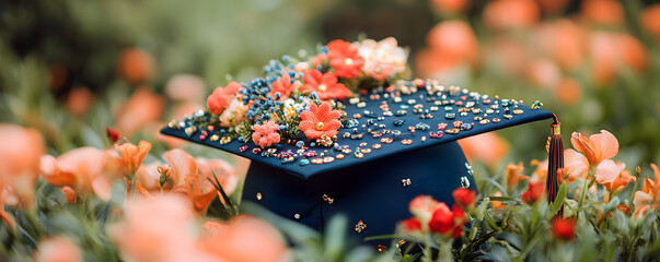 A cap decorated with motivational quotes or personal designs, showing individuality during graduation