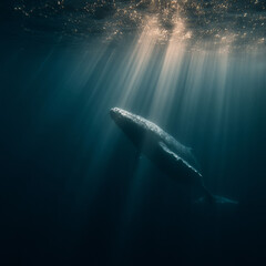 Fototapeta premium Whale, A humpback whale breaches off the coast 