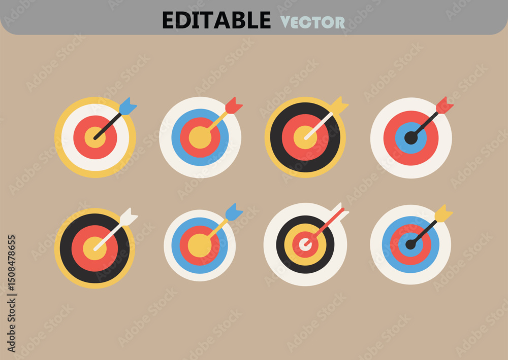 Poster collection of target and arrow vector illustrations with different color combinations for business m