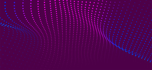 Abstract background with dynamic color wave. Futuristic dotted wave of bright particles. Colorful background for presentation design. Wide format 3D illustration. Weave effect.