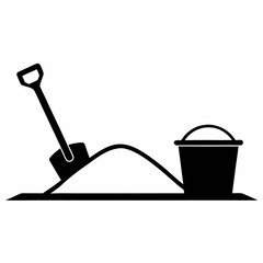 Sand and Shovel Icon Vector.