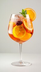 Refreshing Summer Cocktail Orange, Blackberry, and Lemon Drink on a White Background.