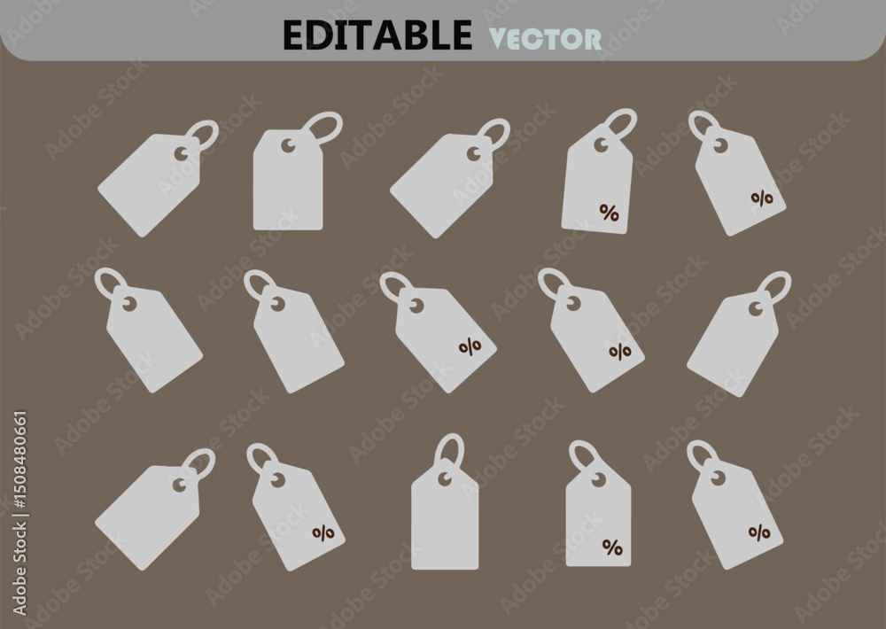 Poster seamless pattern of light gray price tags with and without percentage signs on a brown background in