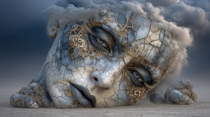 A throat is symbolically depicted as a parched and fractured desert, embodying the sensations of dryness and discomfort