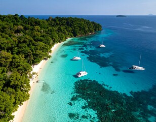 Tropical beach with yachts