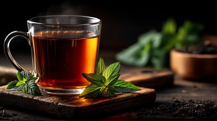 Hot Mint Tea Drink Glass Cup.