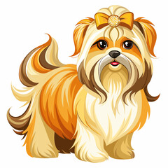 Naklejka premium Digital Shih Tzu Dog Illustration – Long-Haired Puppy Vector