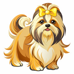Naklejka premium Adorable Shih Tzu Puppy Vector – Long Hair Dog Portrait