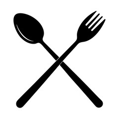 fork and spoon crossed on white background .svg
