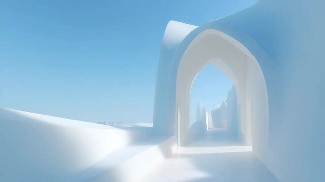 serene view of minimalist space surrounding cultural monument in cis city featuring ultrabright colors and clean