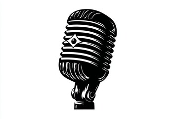 A modern black illustration of a microphone in a logo style
