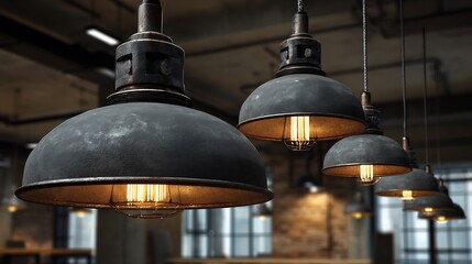 Industrial Vintage Pendant Lamps with Loft Interior.