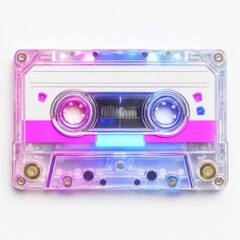 A vintage cassette tape is positioned on a see-through transparent background