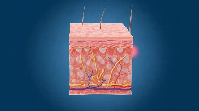 Detailed visualization of skin anatomy layers revealing hair follicle and structural components