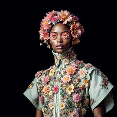 Fototapeta premium Fashion Portrait with Floral Headpiece and Makeup