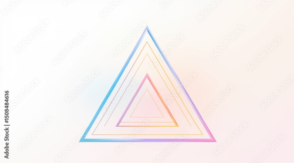 Poster minimalistic image of concentric pastel triangles on a white background, creating a modern and abstr