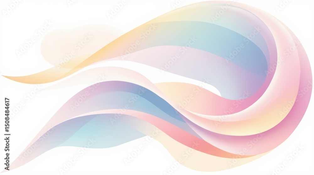 Poster soft pastel waves flow in an abstract, colorful gradient design, creating a calm and dreamy visual e