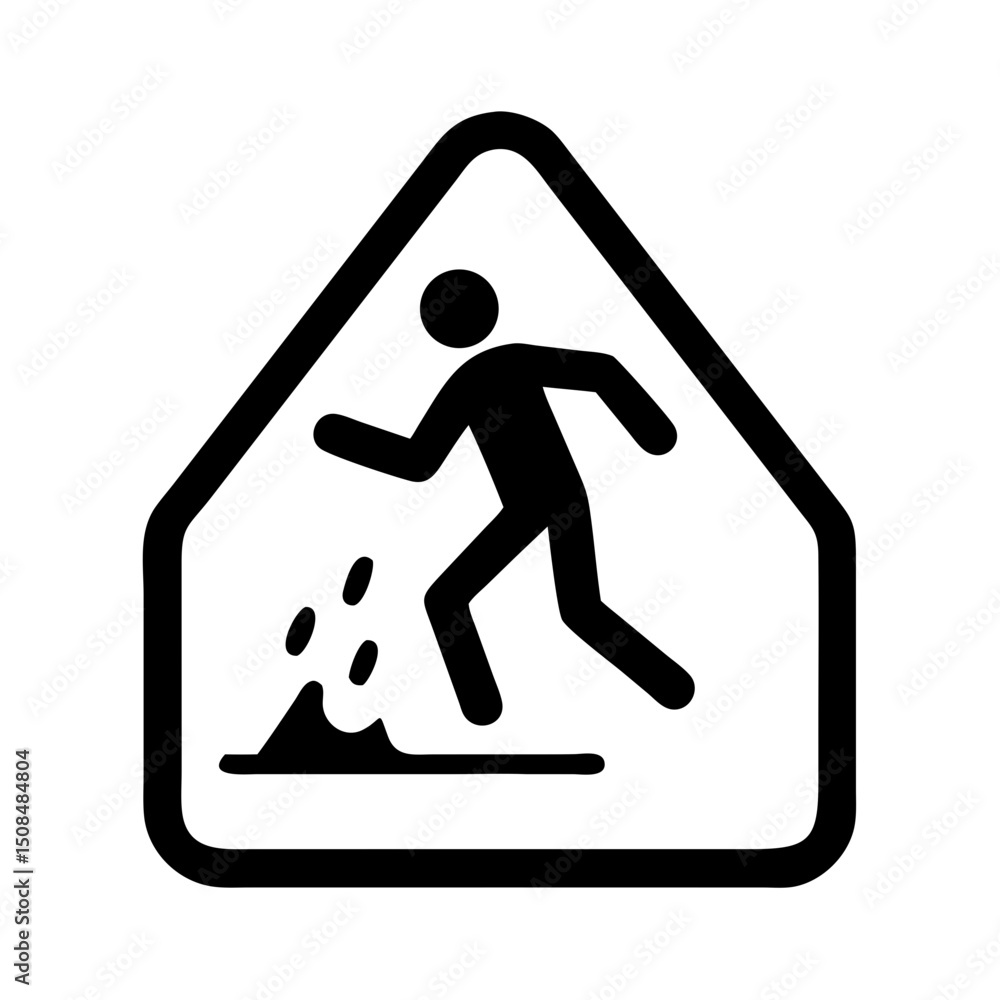Poster warning sign with a figure running to avoid a hazard