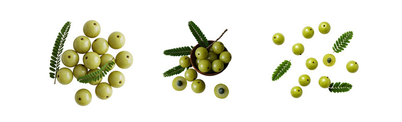 Indian gooseberry amla with leaf, isolated on transparent background