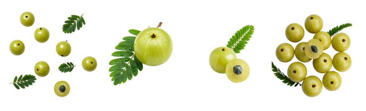 Indian gooseberry amla with leaf, isolated on transparent background 