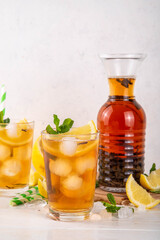 Iced tea cocktail drink, cold summer drink with black tea
