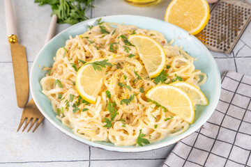 Homemade lemon pepper spaghetti pasta