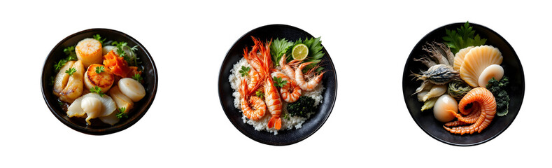 Traditional Asian luxury treasure premium seafood on black bowl.