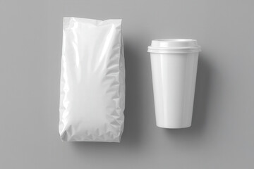 Blank coffee bag and takeaway cup mockup