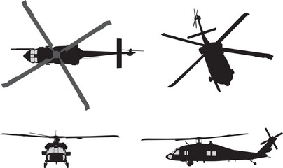 Vector helicopter detailed silhouettes