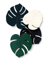 Dark Green and White Tropical Leaves Boho Frame on White Background