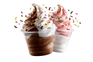 Delicious soft serve ice cream with rainbow sprinkles ready to enjoy