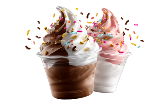 Delicious soft serve ice cream with rainbow sprinkles ready to enjoy