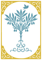 Olive tree with stylized leaves and small fruits. Suitable for branding, product packaging, labels and Mediterranean-themed designs.