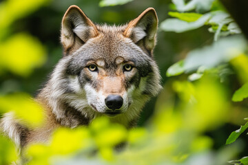 Fototapeta premium Intense Gaze of a Grey Wolf