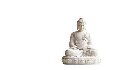 Elegant statue of Buddha on an empty white background, perfect for spiritual themes like Mahavir Jayanti or Buddha Jayanthi
