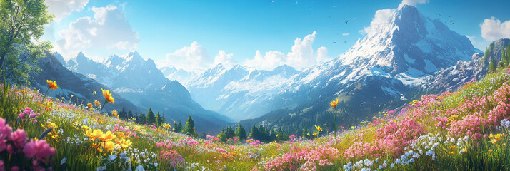 Vibrant Alps Landscape with Blooming Valleys