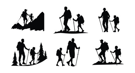 Obraz premium Father and Son Hiking Silhouette Illustration.