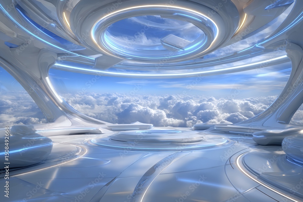 Poster an abstract architecture background serves as the setting for a 3d render picture of a futuristic an