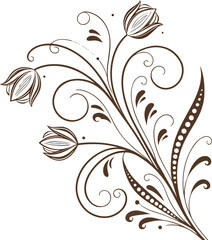 Ornate Floral Design with Swirls – Elegant Brown Line Art Vector