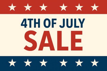 4th of July sale banner with stars and red, white, blue stripes for Independence Day advertising and promotion