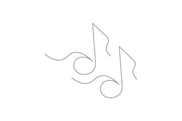 One line drawing music notes and microphone, minimalist vector illustration design
