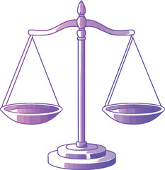 Purple scales of justice illustration for law firm legal services and balance concept design element vector