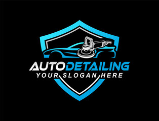car auto detailing logo emblem design vector template with silhouette polishing 