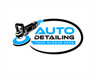 car auto detailing logo emblem design vector template with silhouette polishing 