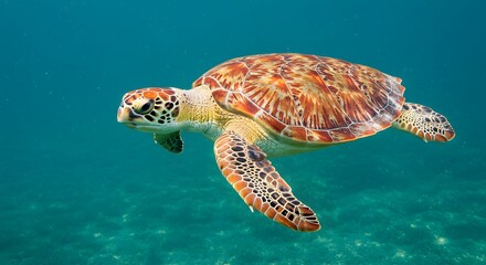 Obraz premium Majestic Sea Turtle Gracefully Gliding Through Vibrant Turquoise Waters