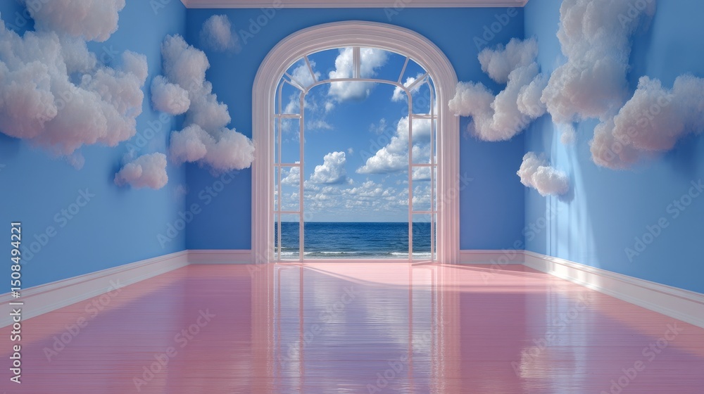 Poster the minimalist design of an empty beachfront room provides a sense of freedom, as it allows for an u