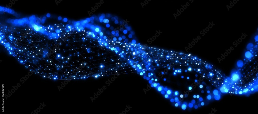 Poster a stylized blue backdrop of cyberspace with dots and lines symbolizing data transfer, network securi