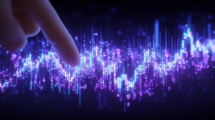 A businessman's hand points to a growth success finance business chart of metaverse technology, a financial graph and investment diagram set against an analysis stock market background with a digital